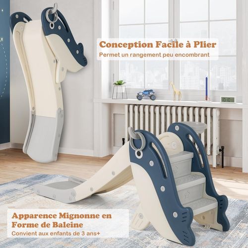 Toboggan Enfant 4 En 1 Pliable Hdpe, Avec Panier Basket, Charge 70kg, 3 Ans+,bleu-baleine