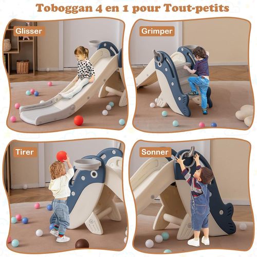 Toboggan Enfant 4 En 1 Pliable Hdpe, Avec Panier Basket, Charge 70kg, 3 Ans+,bleu-baleine