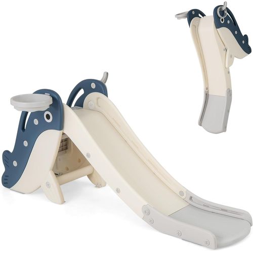 Toboggan Enfant 4 En 1 Pliable Hdpe, Avec Panier Basket, Charge 70kg, 3 Ans+,bleu-baleine