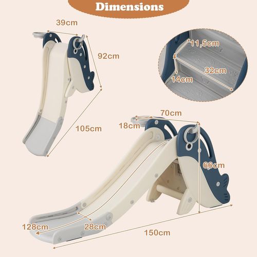 Toboggan Enfant 4 En 1 Pliable Hdpe, Avec Panier Basket, Charge 70kg, 3 Ans+,bleu-baleine