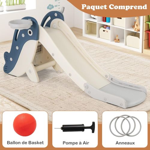 Toboggan Enfant 4 En 1 Pliable Hdpe, Avec Panier Basket, Charge 70kg, 3 Ans+,bleu-baleine