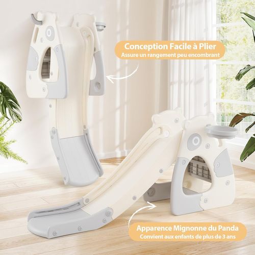 4 En 1 Toboggan Enfant Pliable En Hdpe Avec Panier De Basket et Jeu De Lancer D'anneaux (panda)