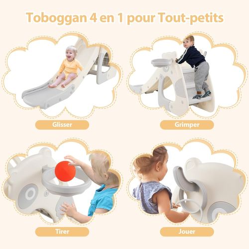 4 En 1 Toboggan Enfant Pliable En Hdpe Avec Panier De Basket et Jeu De Lancer D'anneaux (panda)