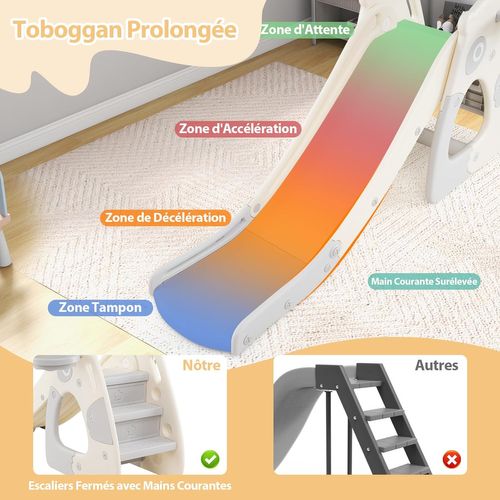 4 En 1 Toboggan Enfant Pliable En Hdpe Avec Panier De Basket et Jeu De Lancer D'anneaux (panda)