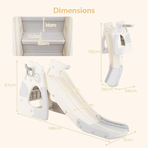 4 En 1 Toboggan Enfant Pliable En Hdpe Avec Panier De Basket et Jeu De Lancer D'anneaux (panda)