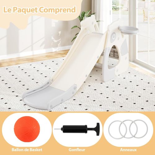 4 En 1 Toboggan Enfant Pliable En Hdpe Avec Panier De Basket et Jeu De Lancer D'anneaux (panda)