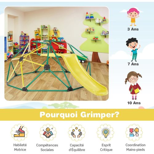 Dôme D'escalade De 241cm Enfant Avec Toboggan, Cage D'escalade En Métal Avec Coussin En Tissu
