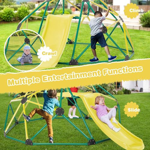 Dôme D'escalade De 241cm Enfant Avec Toboggan, Cage D'escalade En Métal Avec Coussin En Tissu