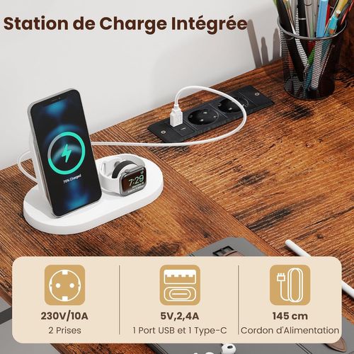 Bureau En L Avec Bibliothèque Étagères, Crochet Pour Casque Et Tiroir Pour Clavier (marron Rustique)