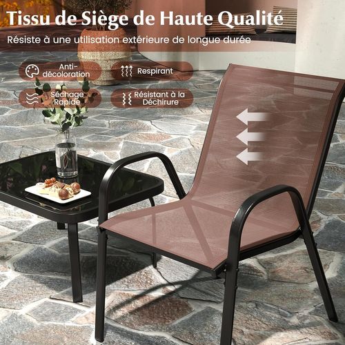 Ensemble Salon De Jardin 4 Pièces En Acier, 2 Fauteuils, 1 Canapé Et 1 Table Basse En Verre (brun)