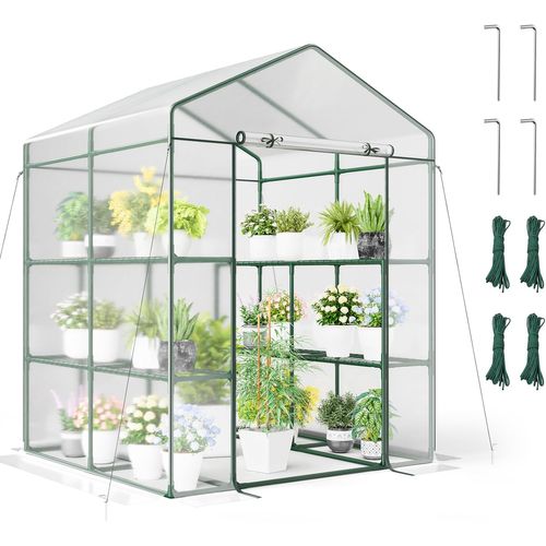 Serre De Jardin Extérieure Couverture En Pvc Avec 8 Étagères, Porte Zippée, 139 X 144 X 195 Cm