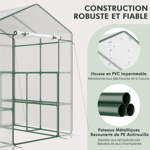 Serre De Jardin Extérieure Couverture En Pvc Avec 8 Étagères, Porte Zippée, 139 X 144 X 195 Cm