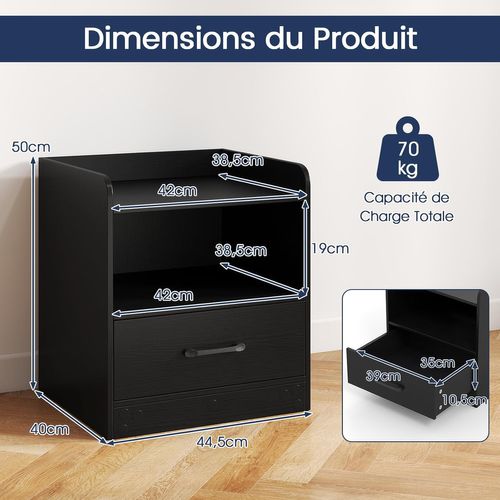 Table De Nuit LED 3 Niveaux, Table De Chevet Avec Tiroir, Étagère Ouverte, Chevet De Lit (1)