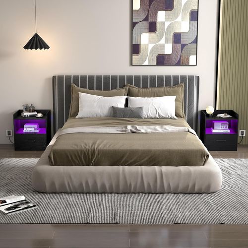 Table De Nuit LED 3 Niveaux, Table De Chevet Avec Tiroir, Étagère Ouverte, Chevet De Lit (1)