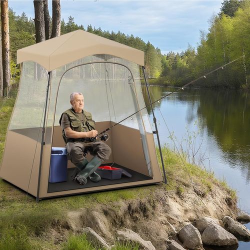 Tente Bulle Pop-up Transparente Pvc, Portable Toutes Saisons,183 X 135 X 175 Cm,marron