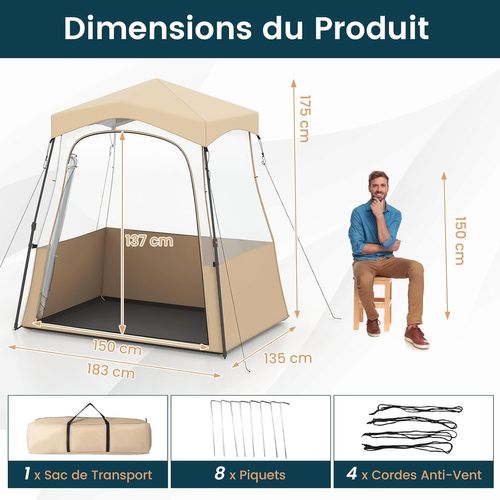 Tente Bulle Pop-up Transparente Pvc, Portable Toutes Saisons,183 X 135 X 175 Cm,marron