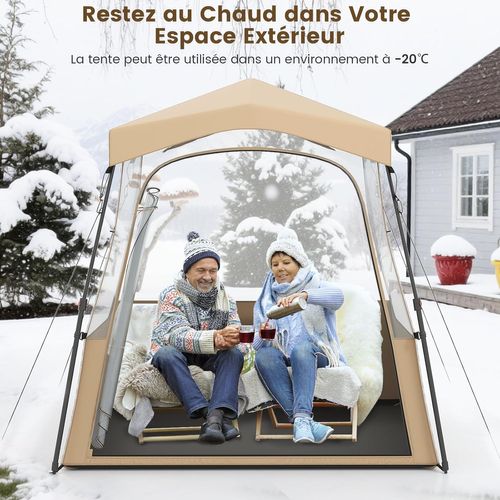 Tente Bulle Pop-up Transparente Pvc, Portable Toutes Saisons,160 X 160 X 176 Cm，marron