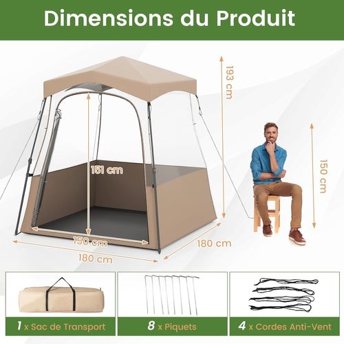 Tente Bulle Pop-up Transparente Pvc, Portable Toutes Saisons,180 X 180 X 193 Cm，marron