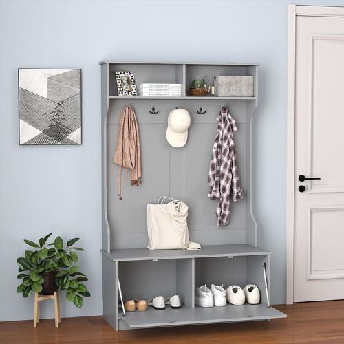 Porte Manteaux 4 En 1,meuble D'entrée Avec Banc à Chaussures à Porte,100 X 40 X 160cm,gris