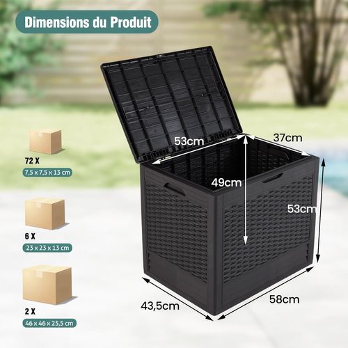 Coffre De Rangement Extérieure En Pp 96 L, Boîte De Rangement Avec Motifs En Osier (brun)
