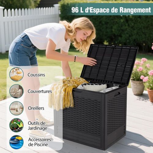 Coffre De Rangement Extérieure En Pp 96 L, Boîte De Rangement Avec Motifs En Osier (brun)