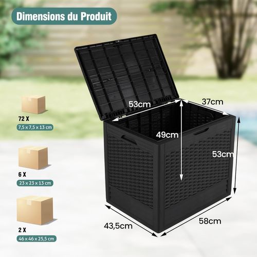 Coffre De Rangement Extérieure En Pp 96 L, Boîte De Rangement Avec Motifs En Osier (noir)