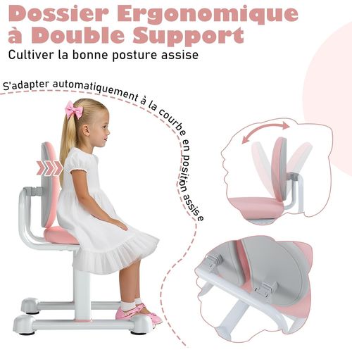 Chaise De Bureau Enfant Avec Hauteur Réglableetdossier Ergonomique,charge 100kg Pour 6-12 Ans(rose)