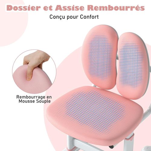 Chaise De Bureau Enfant Avec Hauteur Réglableetdossier Ergonomique,charge 100kg Pour 6-12 Ans(rose)
