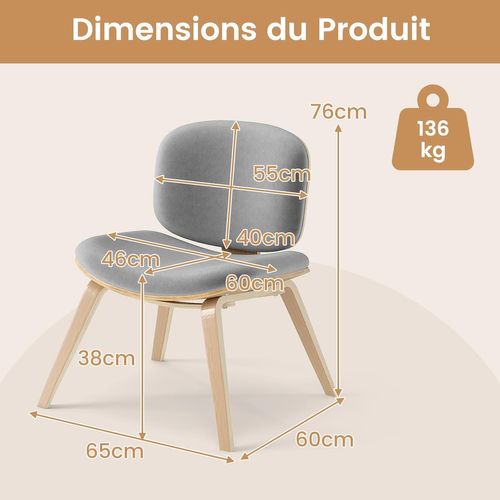 Fauteuil Scandinave De Salon Avec Cadre Et Pieds En Bois, Chaise Rembourrée (naturel + Gris Clair)