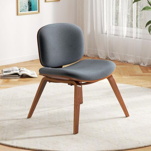 Fauteuil Scandinave De Salon Avec Cadre Et Pieds En Bois, Chaise Rembourrée (brun + Gris Foncé)