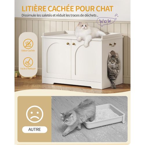 Maison De Toilette Chat, Meuble Litiere Chat Avec Poignées, Armoire à Litière 50 X 80 X 57cm Blanc