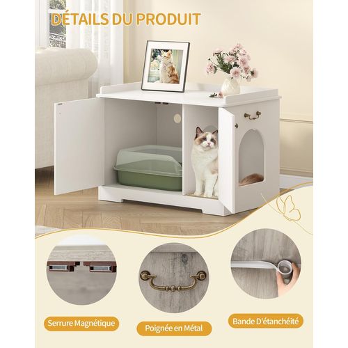 Maison De Toilette Chat, Meuble Litiere Chat Avec Poignées, Armoire à Litière 50 X 80 X 57cm Blanc