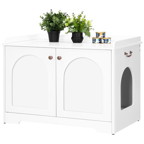 Maison De Toilette Chat, Meuble Litiere Chat Avec Poignées, Armoire à Litière 50 X 80 X 57cm Blanc