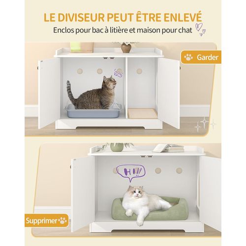 Maison De Toilette Chat, Meuble Litiere Chat Avec Poignées, Armoire à Litière 50 X 80 X 57cm Blanc