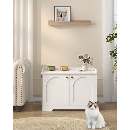 Maison De Toilette Chat, Meuble Litiere Chat Avec Poignées, Armoire à Litière 50 X 80 X 57cm Blanc