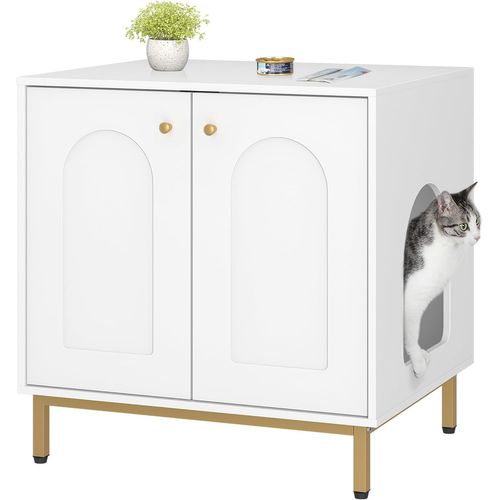 Maison De Toilette Chat, Meubles Cachés Convient à La Plupart Des Chats, Blanc Et Doré