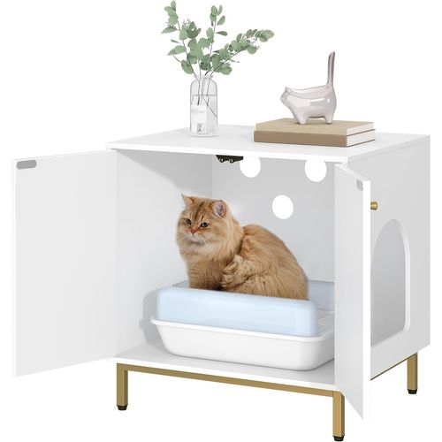 Maison De Toilette Chat, Meubles Cachés Convient à La Plupart Des Chats, Blanc Et Doré