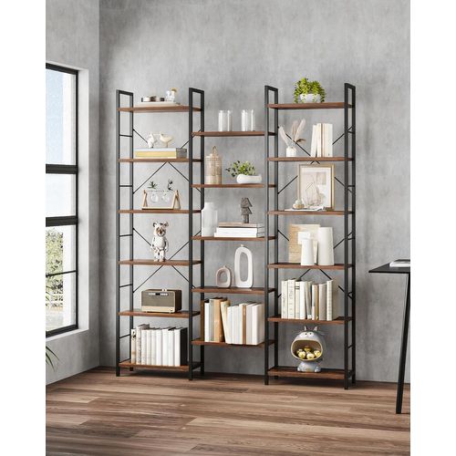 Bibliothèque, Étagère Ebout Avec 17 Étagères, Espacement Réglable, Brun Rustique Et Noir