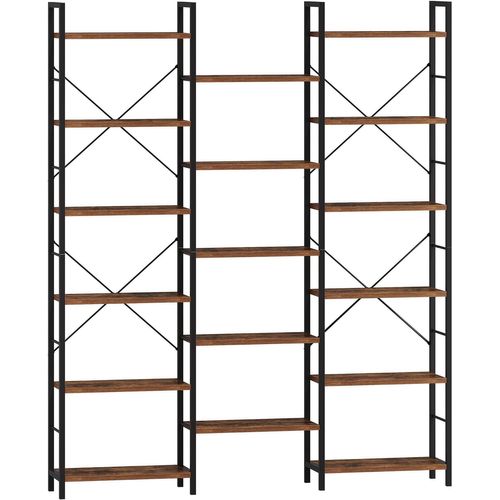 Bibliothèque, Étagère Ebout Avec 17 Étagères, Espacement Réglable, Brun Rustique Et Noir