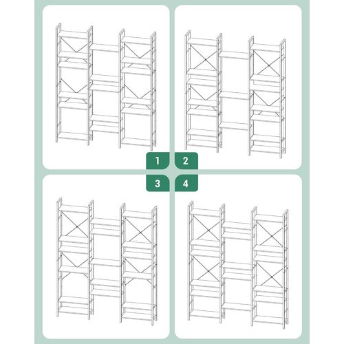 Bibliothèque, Étagère Ebout Avec 17 Étagères, Espacement Réglable, Brun Rustique Et Noir