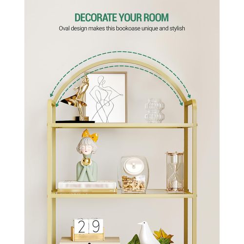 Bibliothèque 6 Niveaux, Étagère En Échelle En Verre Trempé, Étagère Mince Pour La Chambre, Doré