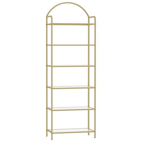 Bibliothèque 6 Niveaux, Étagère En Échelle En Verre Trempé, Étagère Mince Pour La Chambre, Doré
