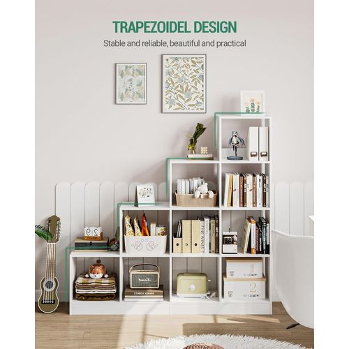 Bibliothèque à 10 Compartiments, Compartiments Ouverts, Étagère De Rangement à 4 Niveaux, Blanc