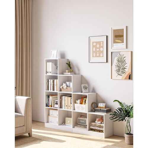 Bibliothèque à 10 Compartiments, Compartiments Ouverts, Étagère De Rangement à 4 Niveaux, Blanc