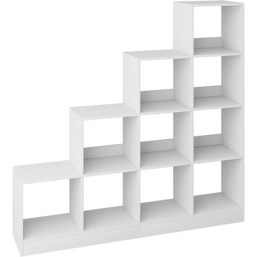 Bibliothèque à 10 Compartiments, Compartiments Ouverts, Étagère De Rangement à 4 Niveaux, Blanc