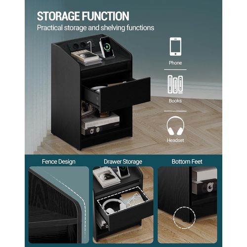 Table De Nuit Lot De 2,avec Lumière LED,1 Tiroir De Rangement Table De Chevet Pour Chambre à Coucher