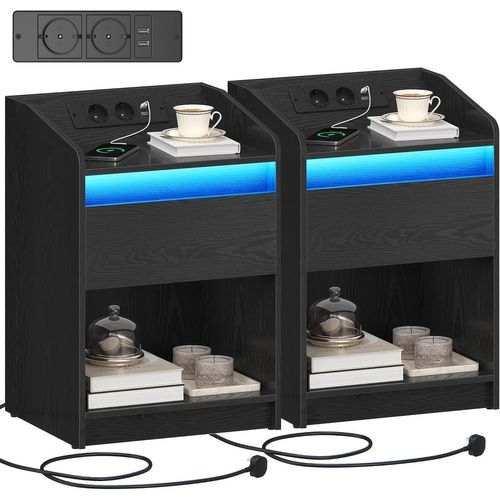 Table De Nuit Lot De 2,avec Lumière LED,1 Tiroir De Rangement Table De Chevet Pour Chambre à Coucher