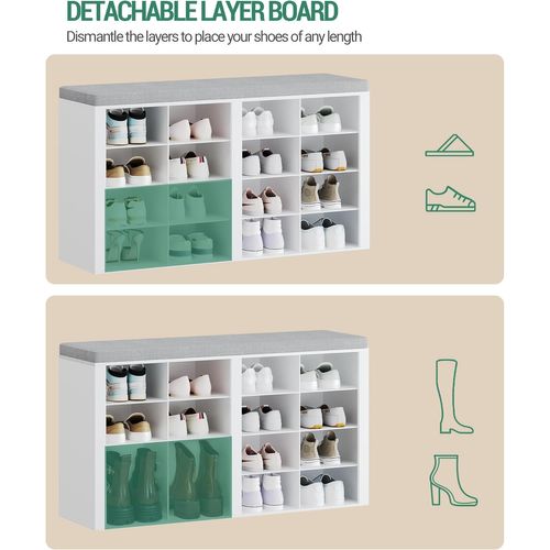 Banc à Chaussures, Support à Chaussures Avec Siège, Banc Avec Rangement, Coussin, 6 Compartiments