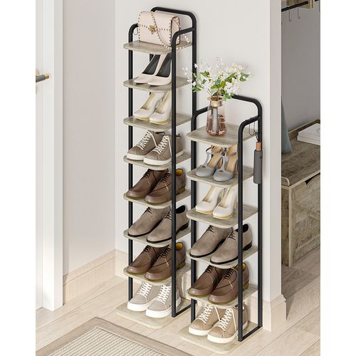 Étagère à Chaussures Verticale à 6 Niveaux, Pour Petits Espaces, Autoportante, Ivoire Clair