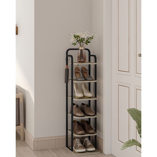 Étagère à Chaussures Verticale à 6 Niveaux, Pour Petits Espaces, Autoportante, Ivoire Clair